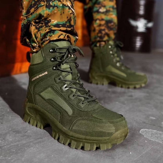Botas tácticas de senderismo corte medio verde oliva Huile - Imagen 3