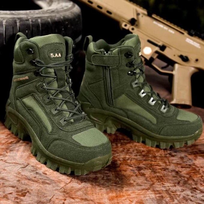 Botas tácticas de senderismo corte medio verde oliva Huile - Imagen 2