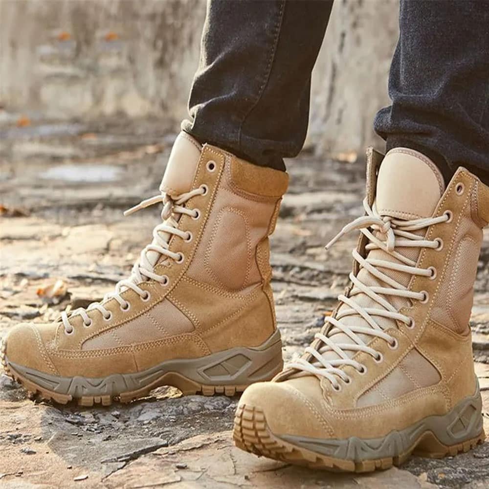 Botas militares tácticas con cordones beige desierto - Imagen 2