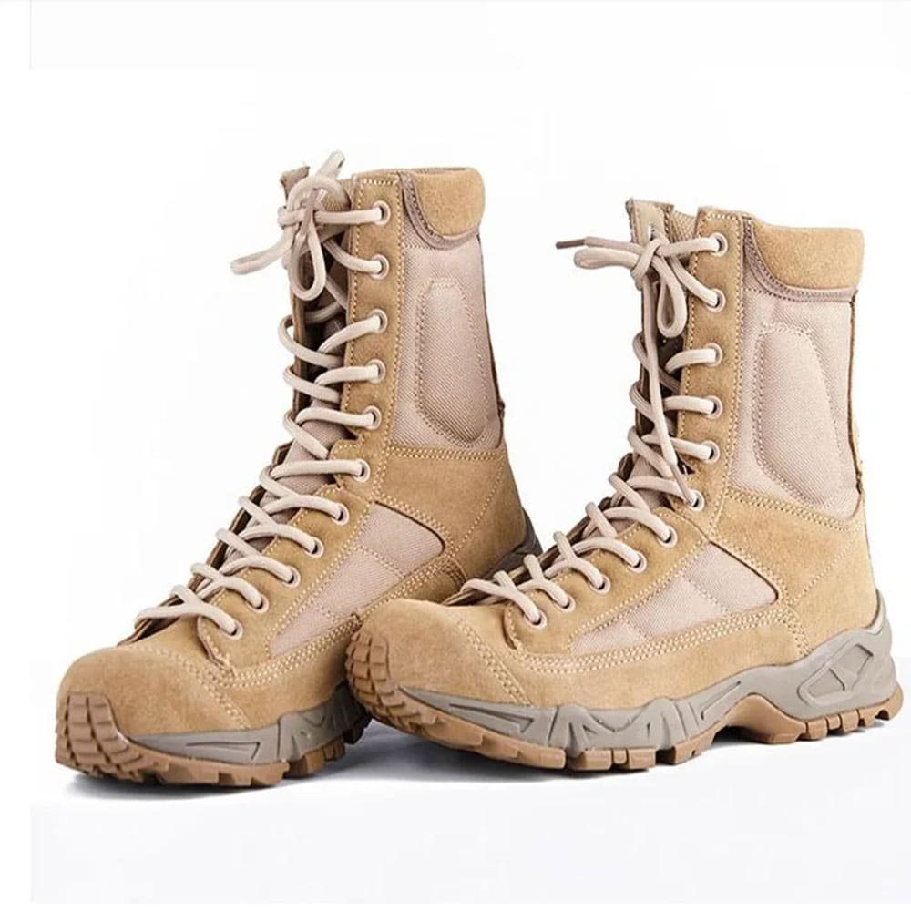 Botas militares tácticas con cordones beige desierto - Imagen 3
