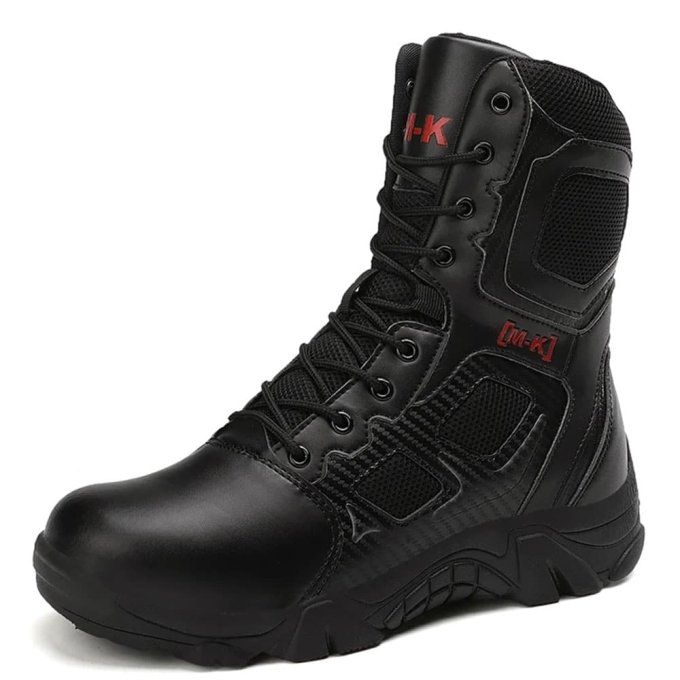 Botas tácticas negras con cremallera lateral y puntera de seguridad