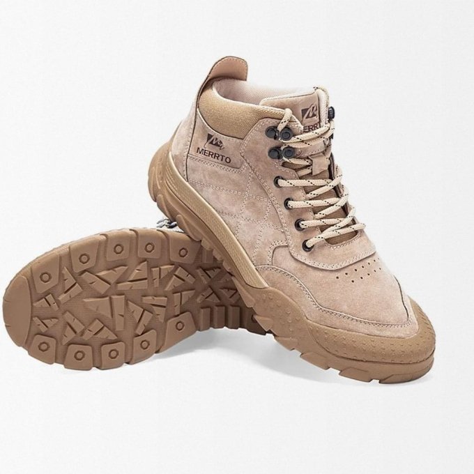 Botines tácticos de cuero vacuno casual caqui desierto - Imagen 2