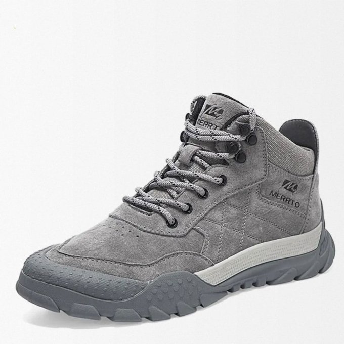 Botines tácticos casuales de cuero vacuno gris