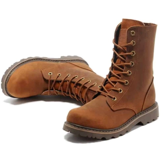 Botas de combate vintage de cuero marrón coyote - Imagen 3