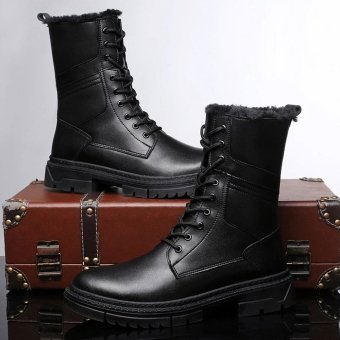 Botas de combate negras de cuero con cordones