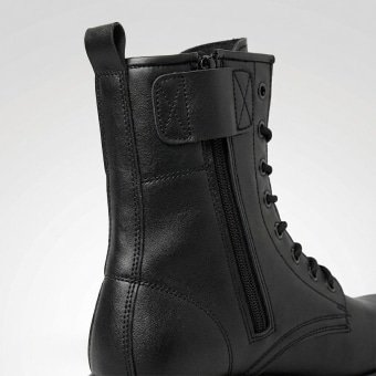 Black leather steel toe combat boots