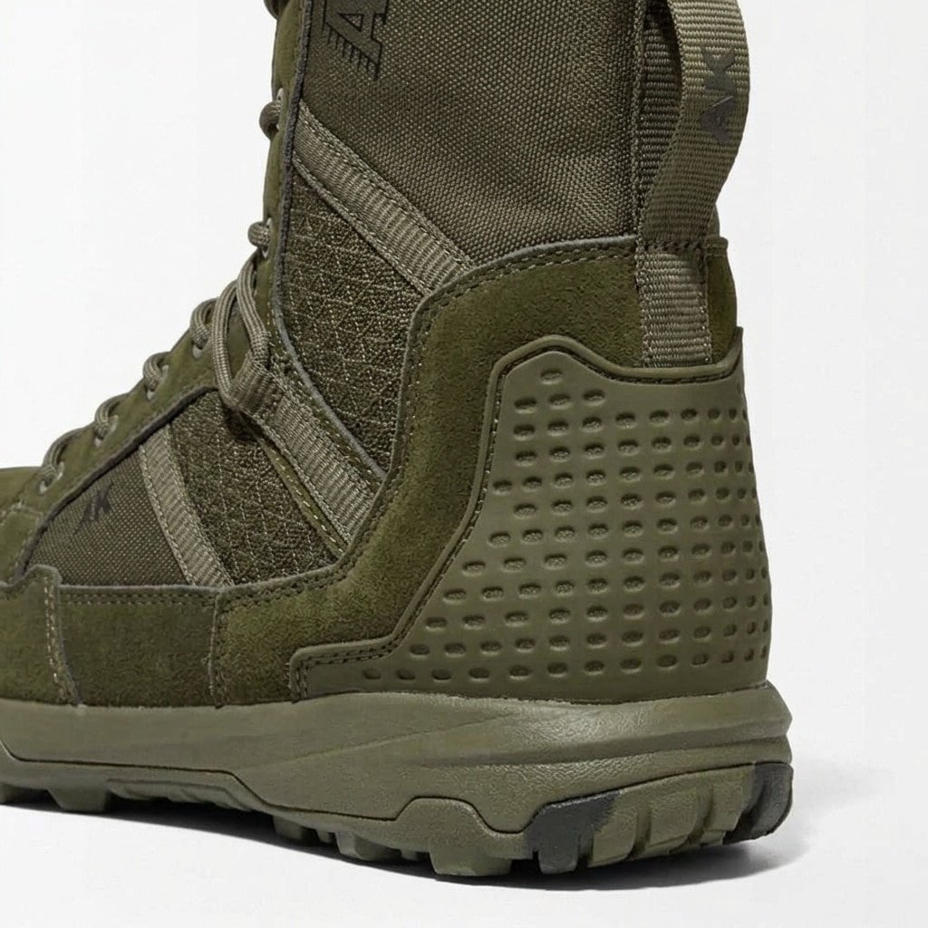 Olive Green lace up combat boots with Mesh