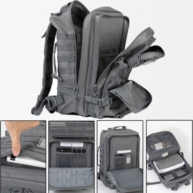 Mochila táctica MOLLE 45 L gris - Imagen 4