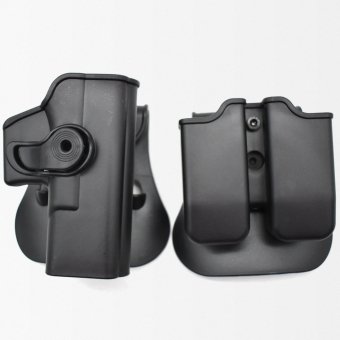 Funda derecha para Glock 17 con portacargadores de 9 mm